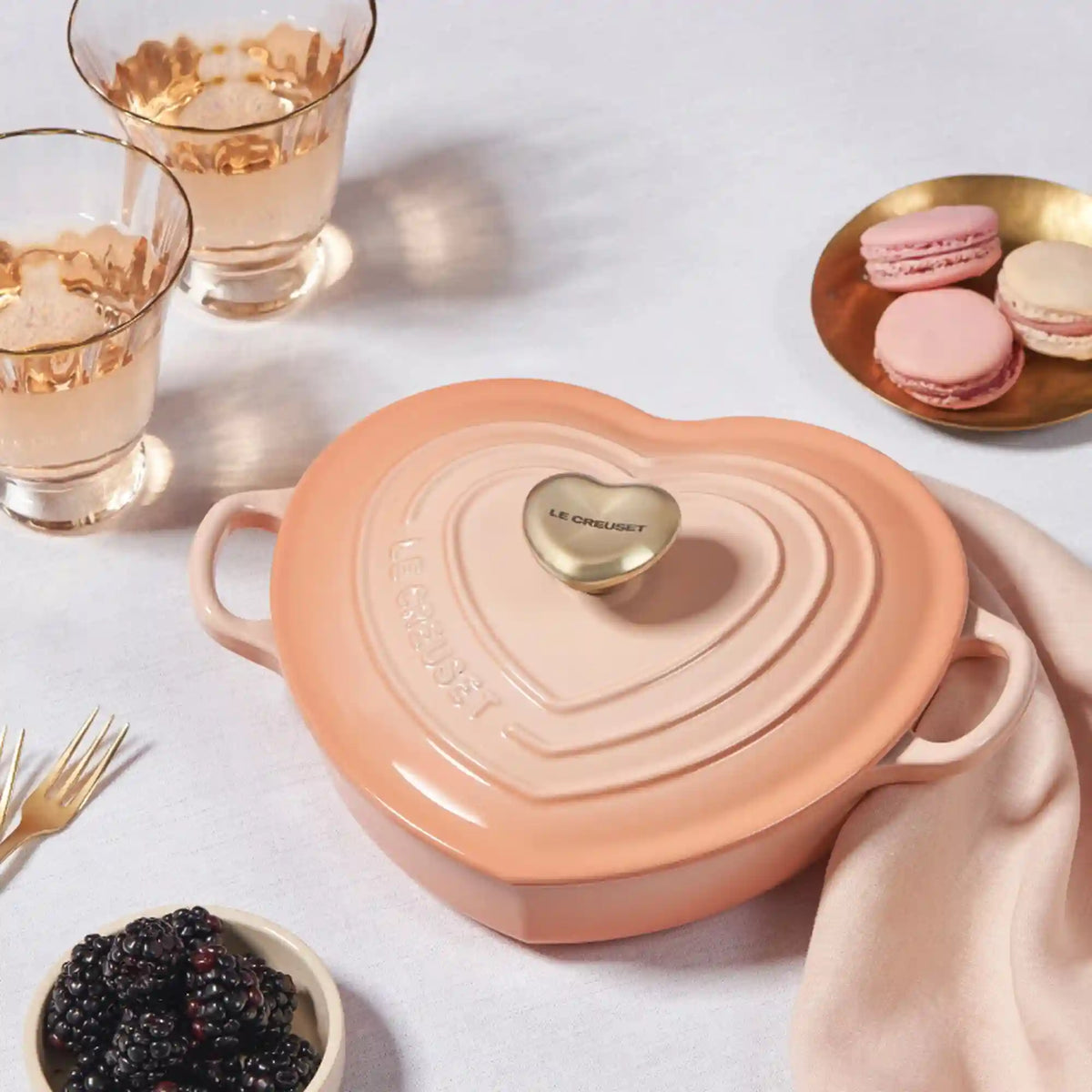 Shallow Heart Cocotte with Light Gold Heart Knob